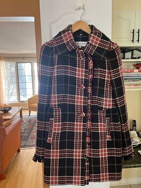 Steve Madden Plaid Wool Coat in Black and Pink
